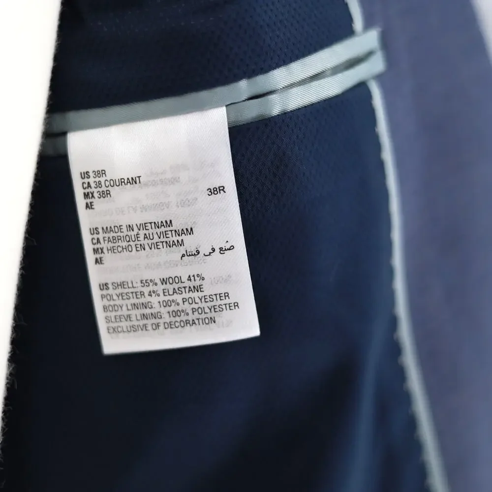 Bar III Men's Solid Blue Wool-Blend Slim Wrinkle-Resistant Suit Jacket Size 38R